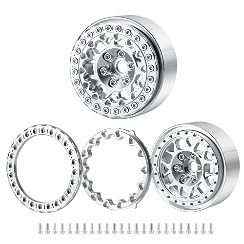 RCLIONS 19inch Beadlock Wheels Aluminum Rims for AXIAL SCX10 SCX10 II 90046 SCX10 III AXI03007 TRX4 110th RC Crawler Truck Car Silver - Image 5