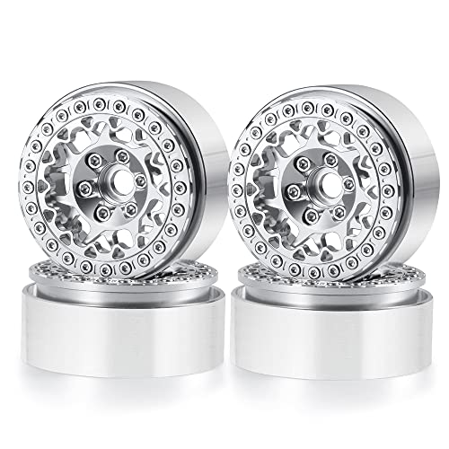 RCLIONS 19inch Beadlock Wheels Aluminum Rims for AXIAL SCX10 SCX10 II 90046 SCX10 III AXI03007 TRX4 110th RC Crawler Truck Car Silver - Image 1
