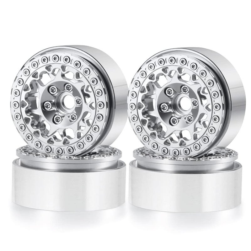 RCLIONS 19inch Beadlock Wheels Aluminum Rims for AXIAL SCX10 SCX10 II 90046 SCX10 III AXI03007 TRX4 110th RC Crawler Truck Car Silver - Image 3