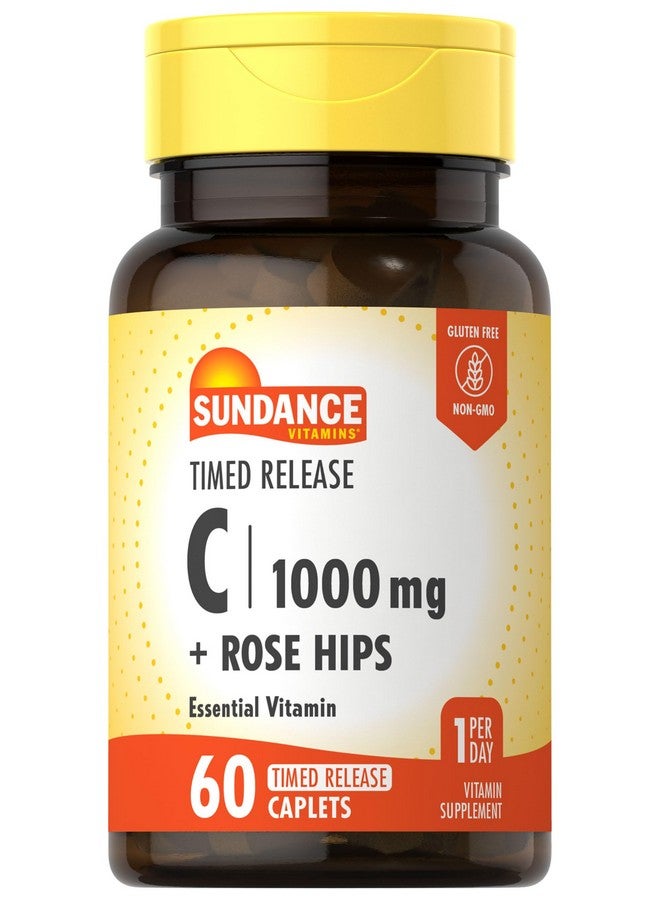 Sundance Sundance Vitamin C with Rose Hips | 1000mg | 60 Caplets | Timed Release | Essential Vitamin | Vegetarian, Non-GMO, and Gluten Free Supplement - Image 1