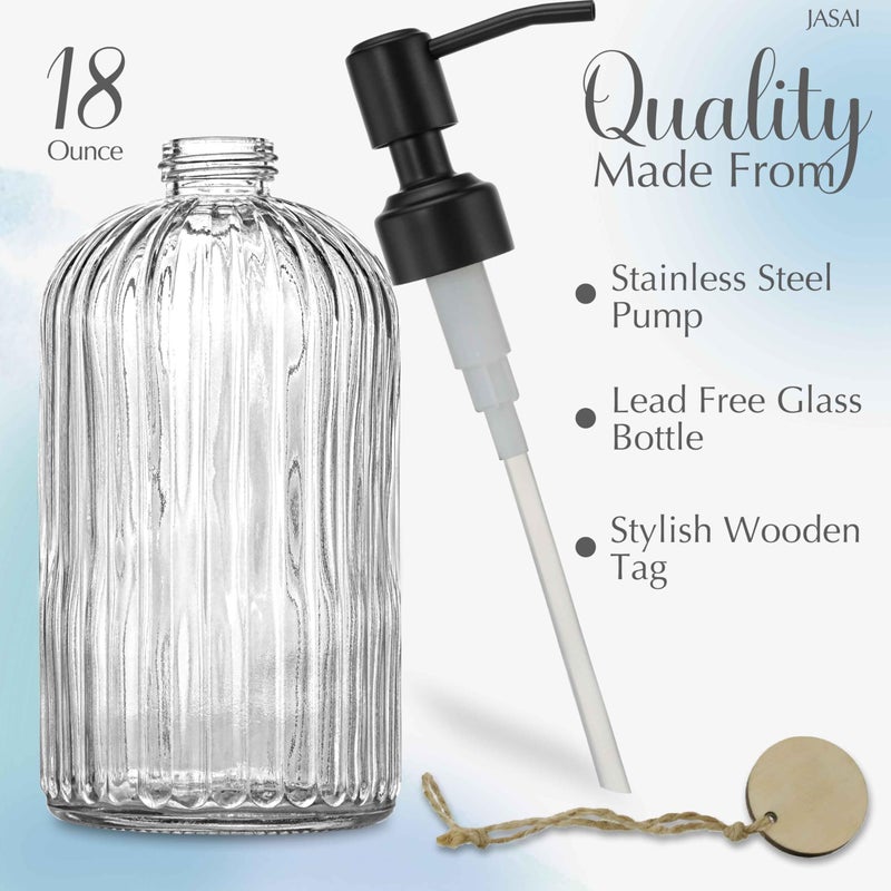 JASAI 18Oz Simple Glass Soap Dispenser with Black Rust Proof Pump,Refillable Kitchen soap Dispenser with Vertical Stripe, Bathroom Soap Dispenser for Dispense Hand soap, Dish Soap, Lotion. - Image 2