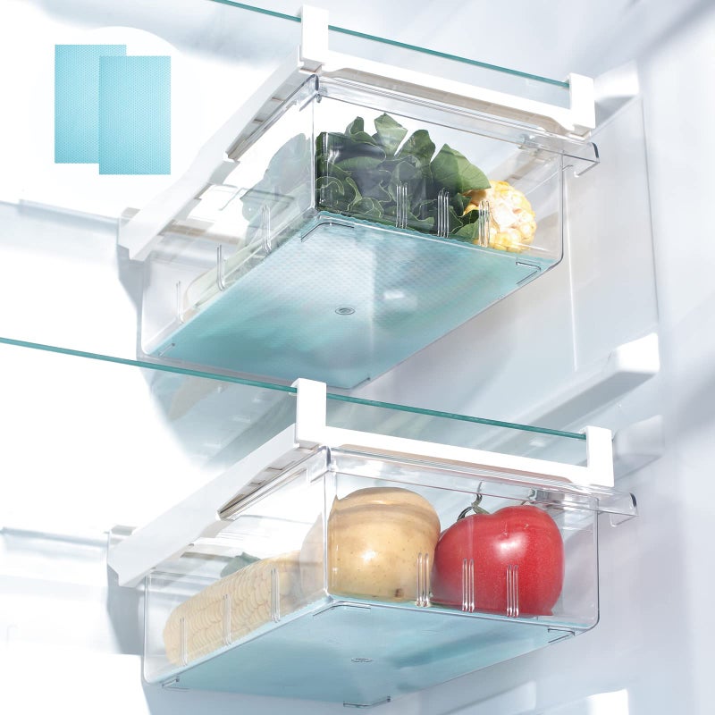 Refrigerator Organizer Bins with Handle  Farochy 2PCS Pullout Fridge Drawer Organizer Refrigerator Storage Box Refrigerator Egg Drawer