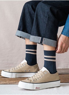 NIBEMINENT Pair of 5 Pure Cotton Breathable Sweat-absorbent Casual Socks Men's Double-needle Mid-calf for All Seasons Autumn and Winter Multicolor  - Image 2