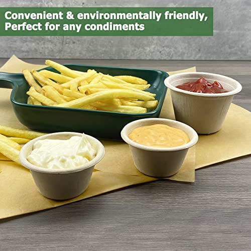 CAMKYDE 2 oz Disposable Bagasse Fiber Souffle Cups 100pk, 100% Natural Biodegradable Compostable Condiment Cups Sample Cup Tasting Cup (Natural, Pack of 100) - Image 5