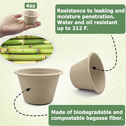 CAMKYDE 2 oz Disposable Bagasse Fiber Souffle Cups 100pk, 100% Natural Biodegradable Compostable Condiment Cups Sample Cup Tasting Cup (Natural, Pack of 100) - Image 4