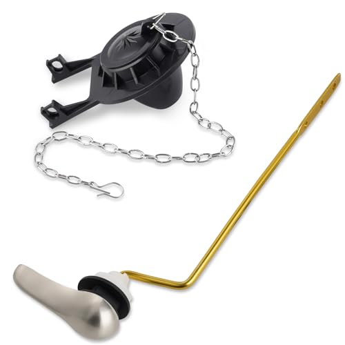 iFealClear Universal Toilet Handle Replacement Kit Side Mount with 2-Inch Rubber Toilet Flapper, Toilet Tank Parts Compatible with Kohler, American Standard, TOTO, Mansfield, Angle Mount-Brushed Nickel - Image 1