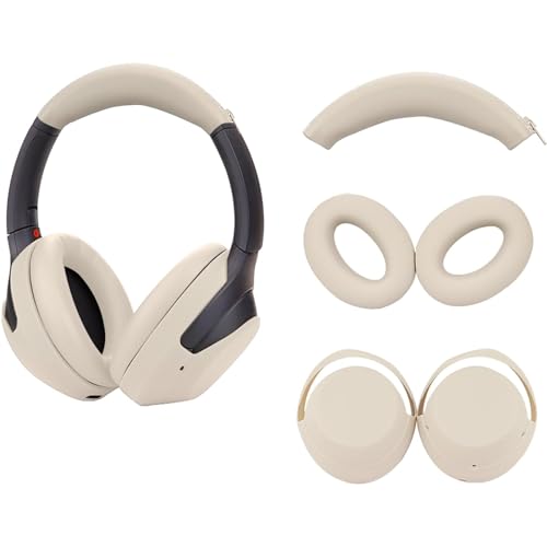 Adhiper 3Sets Silicone Sweat Case Cover for Sony WH-1000XM4 WH-1000XM3 Headphones, Silicone XM4 Earpad Cover/Ear Covers/Headband Cover Protector, Sweat Proof Soft Headphone Accessories (Off White) - Image 1
