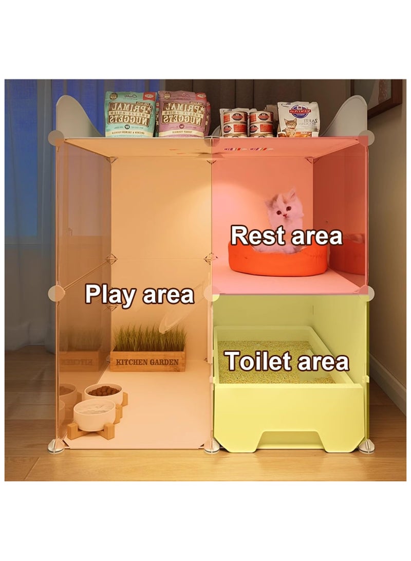 XICEN Cat Cage with Litter Box, Modular Cat Fence, Interactive Cat Villa, Multi-Functional Enclosed Cat Apartment (for 1-2 cats) — Easy assembly, no tools required (includes lighting) (Cat bed, food bowls, and cat grass not included) - Image 3