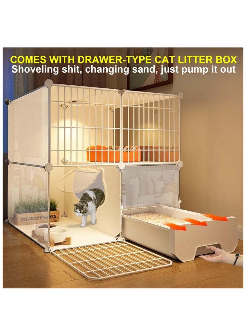 XICEN Cat Cage with Litter Box, Modular Cat Fence, Interactive Cat Villa, Multi-Functional Enclosed Cat Apartment (for 1-2 cats) — Easy assembly, no tools required (includes lighting) (Cat bed, food bowls, and cat grass not included) - Image 4