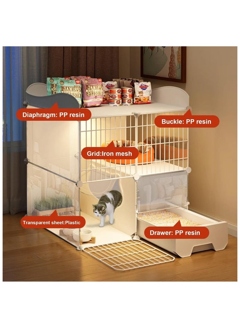 XICEN 2 Tier DIY Cat Cages Indoor, Cat Enclosures Indoor with Top Storage Area, Cats Cage with Litter Box, PP Resin, Iron Mesh Cats Kennel for Ferret, Chinchilla, Rabbit(Cat bed, food bowls, and cat grass not included) - Image 4