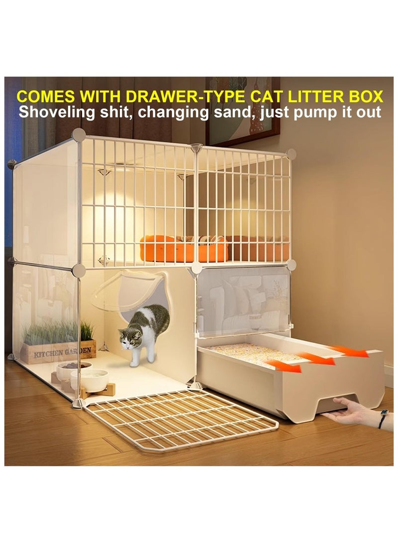 XICEN 2 Tier DIY Cat Cages Indoor, Cat Enclosures Indoor with Top Storage Area, Cats Cage with Litter Box, PP Resin, Iron Mesh Cats Kennel for Ferret, Chinchilla, Rabbit(Cat bed, food bowls, and cat grass not included) - Image 5