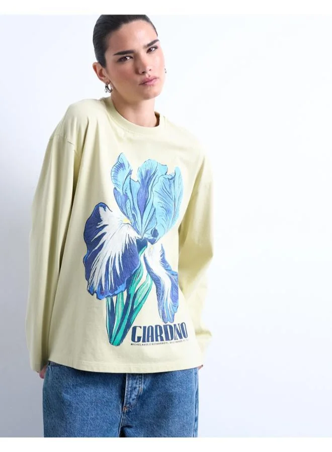 TOPSHOP Casual Long Sleeve Graphic T-Shirt