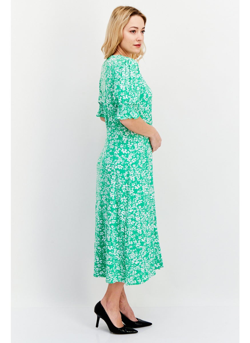 French Connection Women Floral Print Midi Dress, Green  - Image 3
