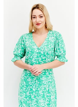 French Connection Women Floral Print Midi Dress, Green  - Image 2