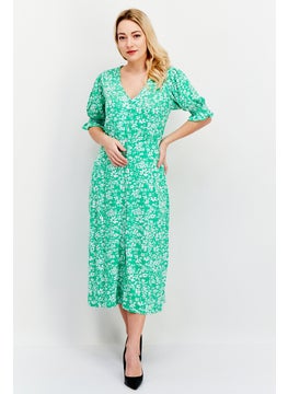 French Connection Women Floral Print Midi Dress, Green  - Image 1