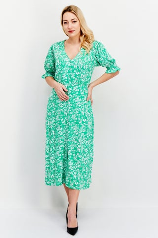 Women Floral Print Midi Dress, Green - pzsku/ZFEEA81CA39F5F829D8A5Z/45/1746452387/bff97016-6d78-4112-8ff3-7e3f691496d9
