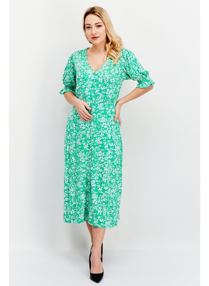 French Connection Women Floral Print Midi Dress, Green  - Image 1