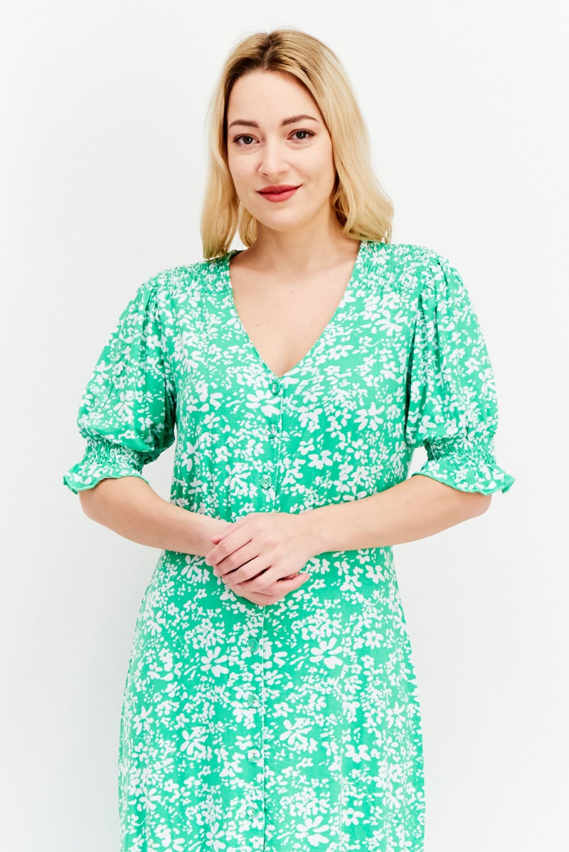 Women Floral Print Midi Dress, Green
