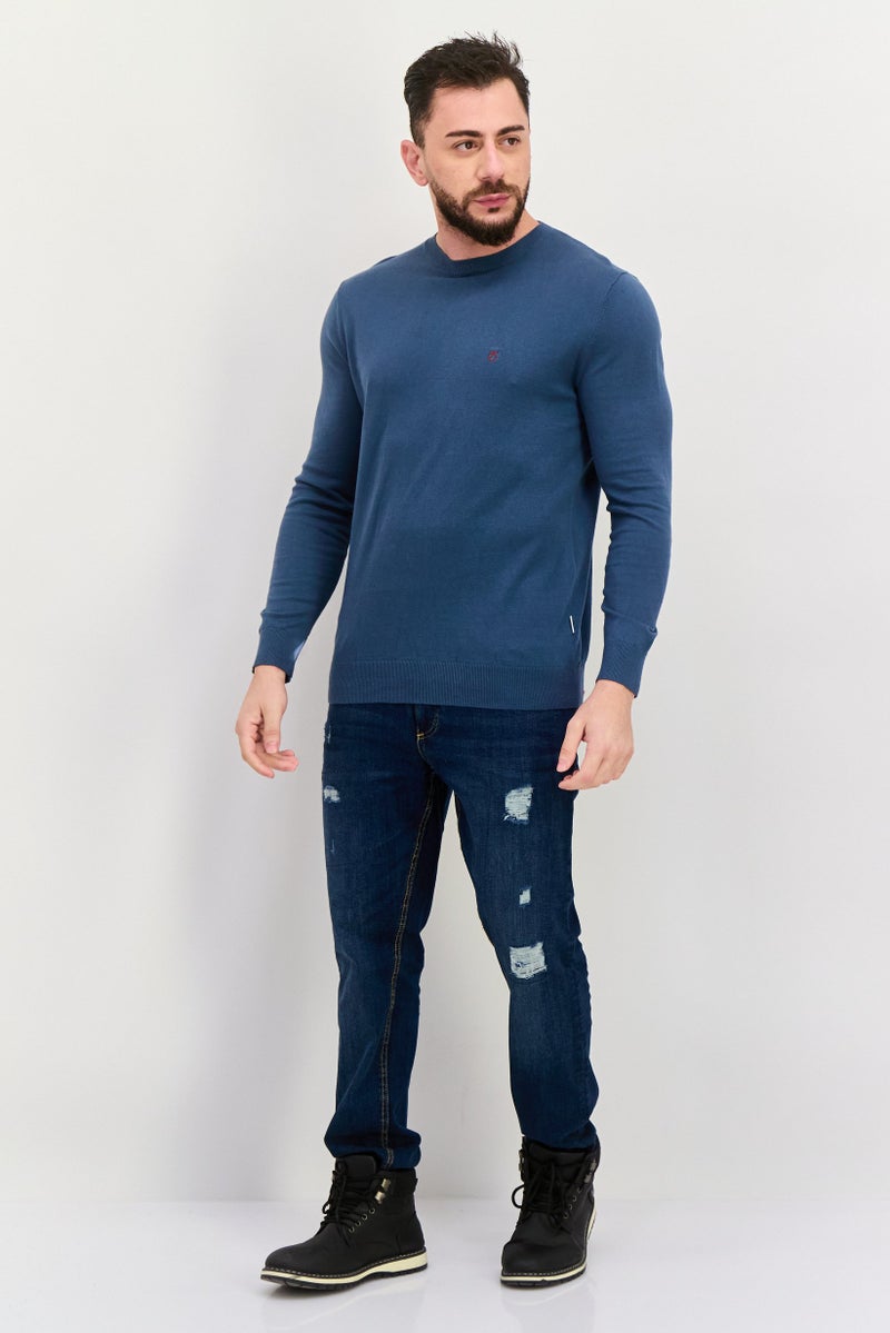 Peter Werth Men Crew Neck Embroidered Logo Long Sleeve Sweater, Sage Blue - Image 3