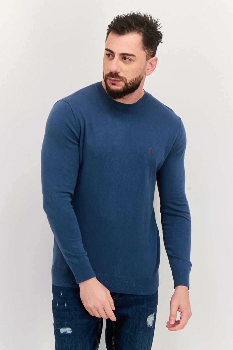 Peter Werth Men Crew Neck Embroidered Logo Long Sleeve Sweater, Sage Blue - Image 1