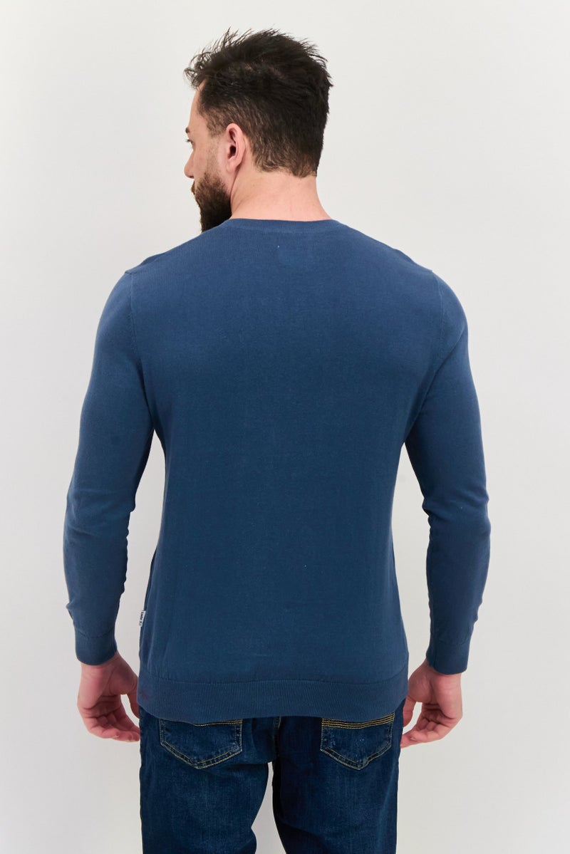 Peter Werth Men Crew Neck Embroidered Logo Long Sleeve Sweater, Sage Blue - Image 2