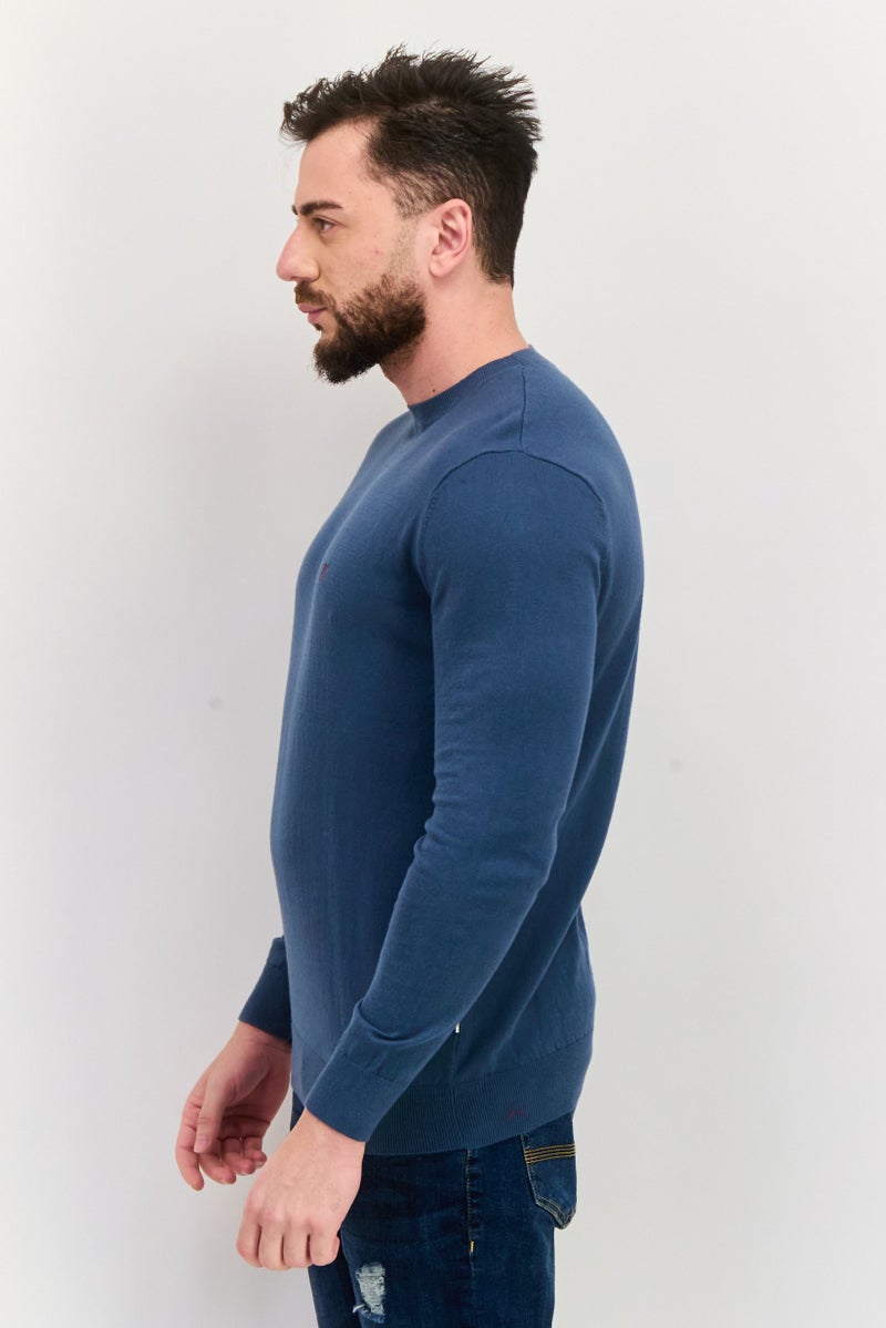 Peter Werth Men Crew Neck Embroidered Logo Long Sleeve Sweater, Sage Blue - Image 4
