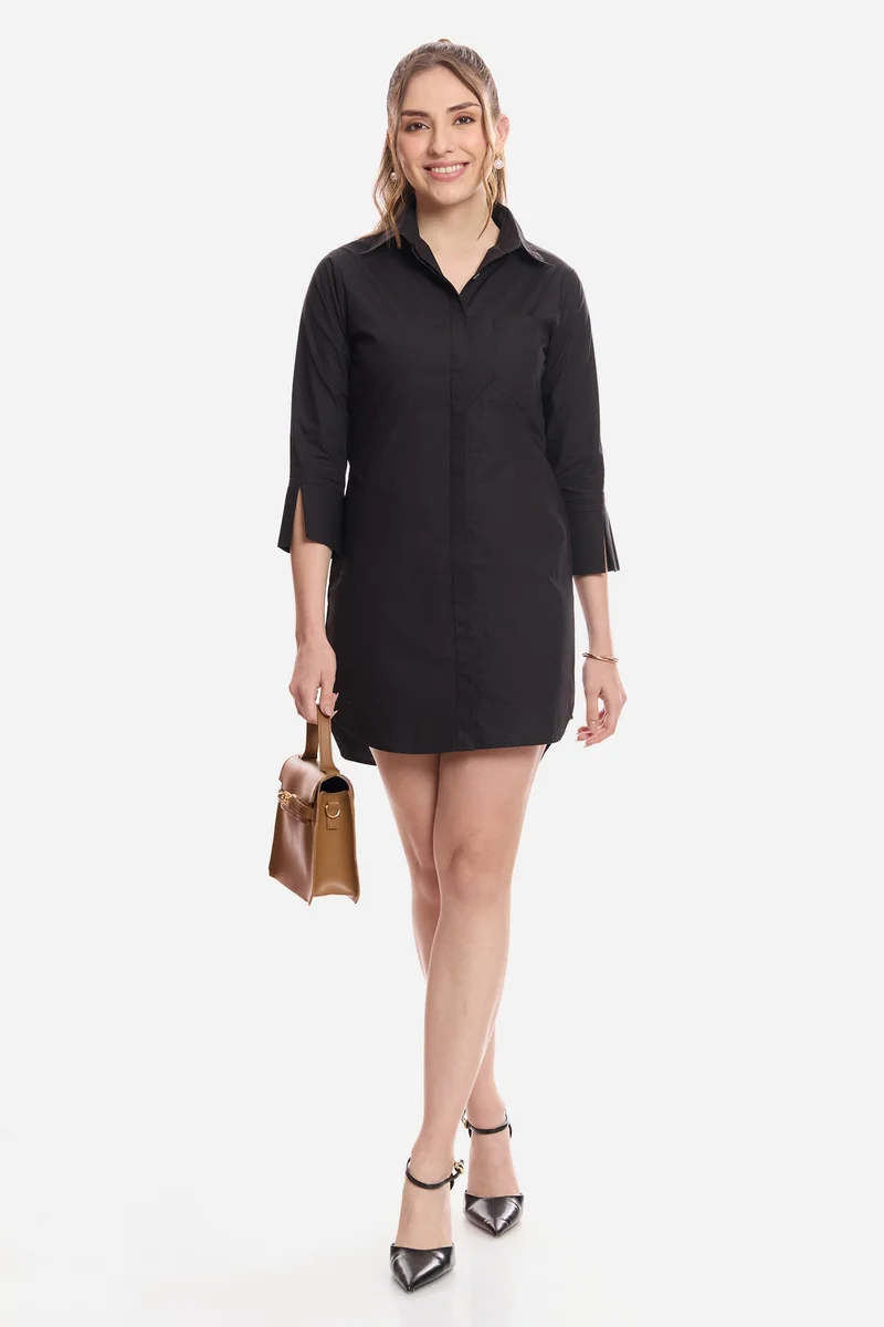 Virgio Solid Cotton Mini Shirt Dress for Women