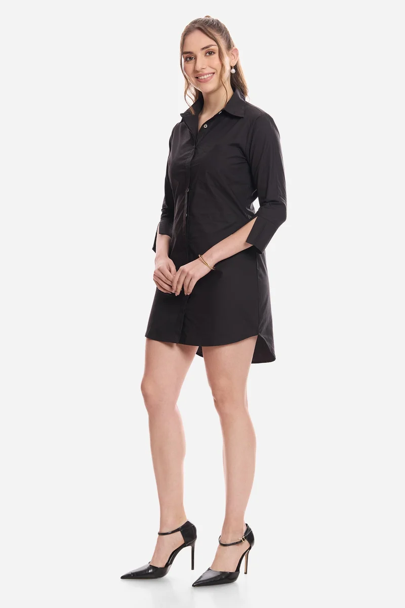 Virgio  Solid Cotton Mini Shirt Dress for Women for Women | Best Price UAE