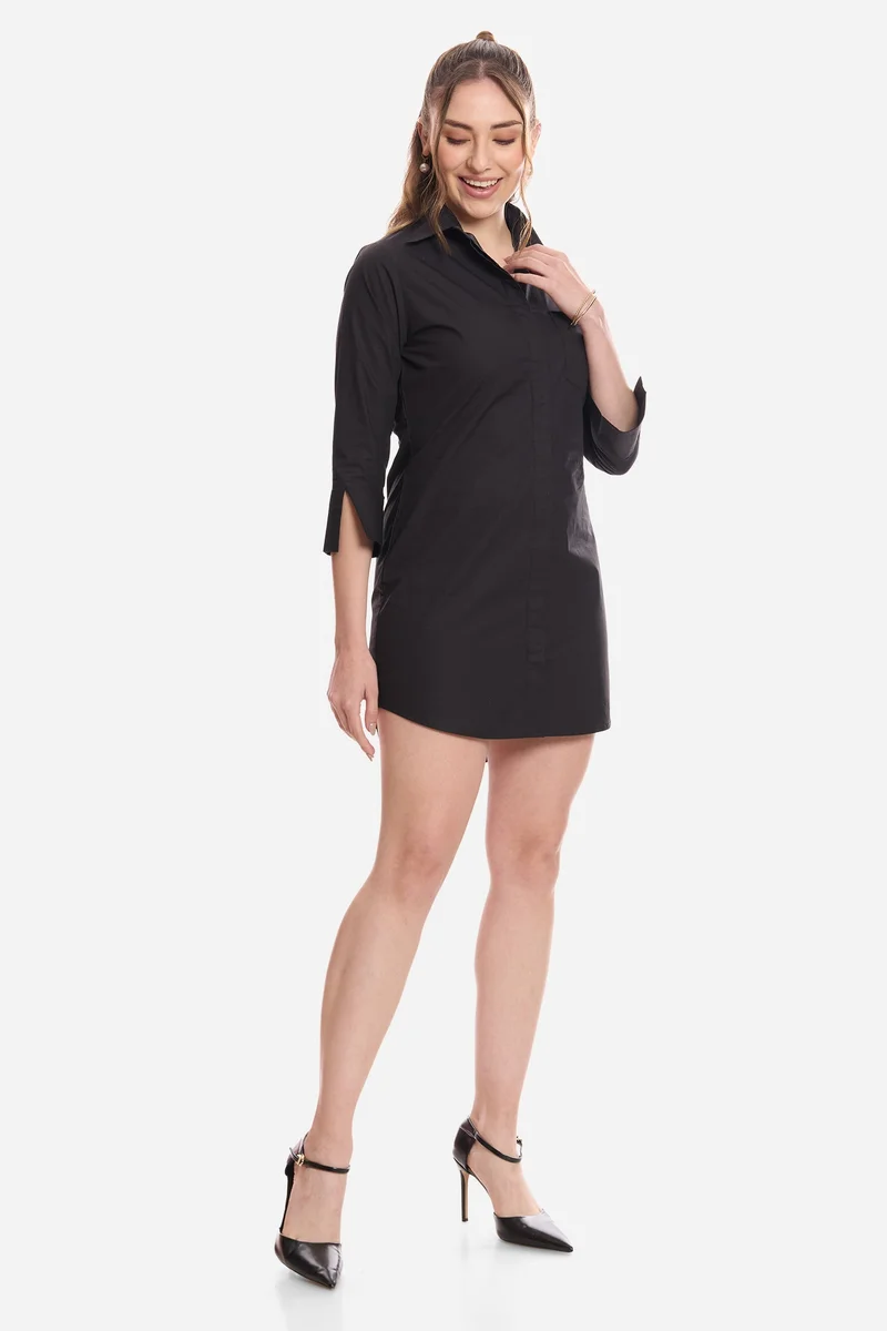 Virgio  Solid Cotton Mini Shirt Dress for Women for Women | Best Price UAE