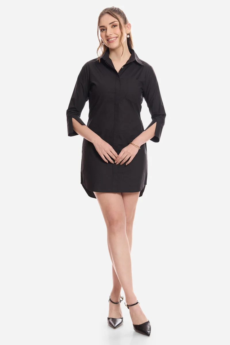 Virgio Solid Cotton Mini Shirt Dress for Women