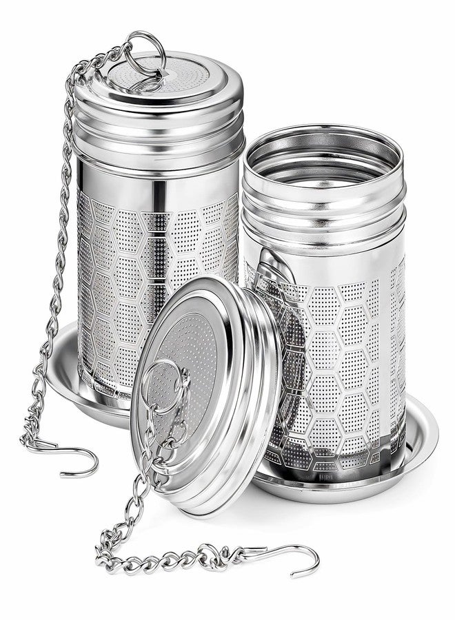 Prudiut 2 Pack Tea Strainers Infuser for Loose Tea 304 Stainless Steel Mesh Loose Leaf Steeper Diffuser with Chain Hook and Threaded Lid for Black Tea, Spices and Seasonings - Image 1
