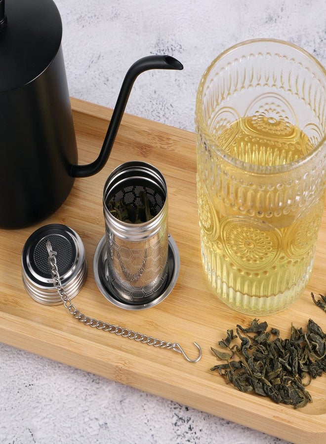 Prudiut 2 Pack Tea Strainers Infuser for Loose Tea 304 Stainless Steel Mesh Loose Leaf Steeper Diffuser with Chain Hook and Threaded Lid for Black Tea, Spices and Seasonings - Image 5