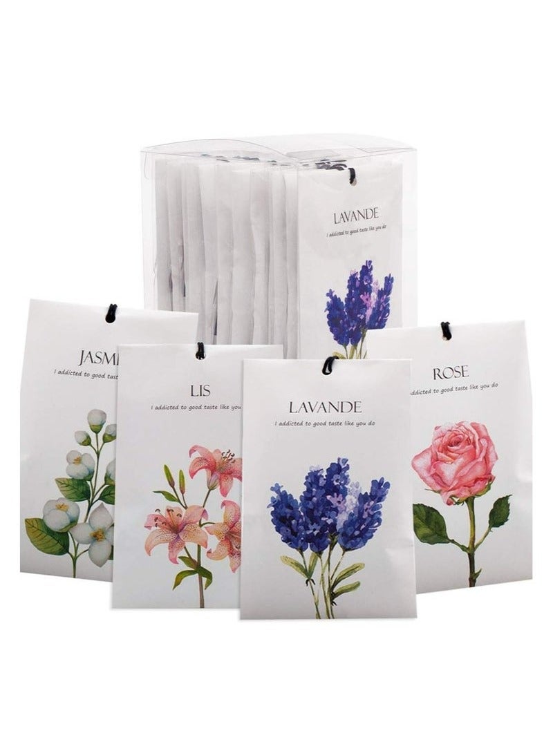 عربست 12 عبوة من أكياس العلاج بالروائح مع خطافات معطر خزانة الملابس، معطر الهواء، الورد، الخزامى، الزنبق، الياسمين 4 عطور لأدراج خزانة الملابس والحمام والأحذية والسيارة وما إلى ذلك. - Image 1