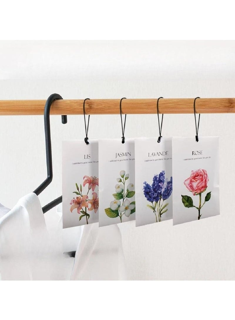 عربست 12 عبوة من أكياس العلاج بالروائح مع خطافات معطر خزانة الملابس، معطر الهواء، الورد، الخزامى، الزنبق، الياسمين 4 عطور لأدراج خزانة الملابس والحمام والأحذية والسيارة وما إلى ذلك. - Image 3