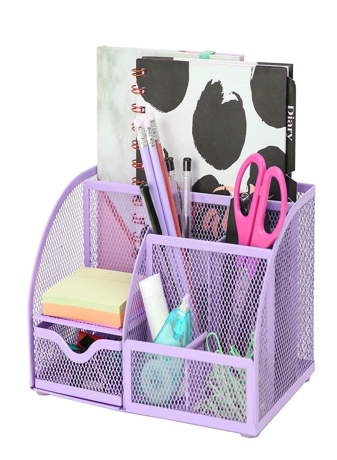 Exerz Desk Organizer Light Purple Office Desk Accessories Supplies Office Storage Desktop Pencil Pen Holder with Drawer Home Workspace - Image 1