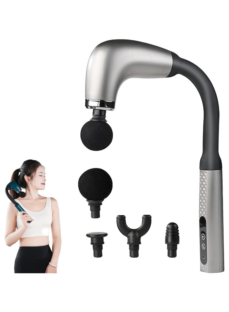 Maxtop Massage Hammer, 9-Speed Deep Tissue Percussion Massager with 4 Replaceable Heads, Long Handle Handheld Neck & Back Massager, Rechargeable Quiet Electric Fascia Gun for Full Body Muscle Relief Silver - Image 1