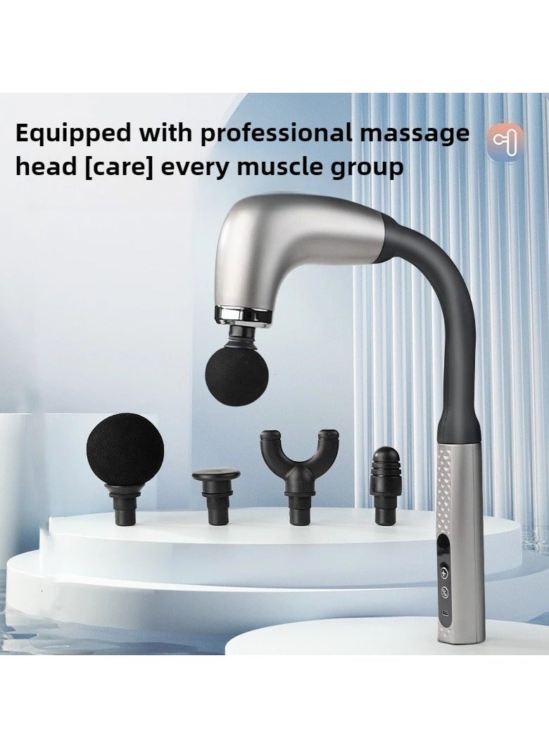 Maxtop Massage Hammer, 9-Speed Deep Tissue Percussion Massager with 4 Replaceable Heads, Long Handle Handheld Neck & Back Massager, Rechargeable Quiet Electric Fascia Gun for Full Body Muscle Relief Silver - Image 5