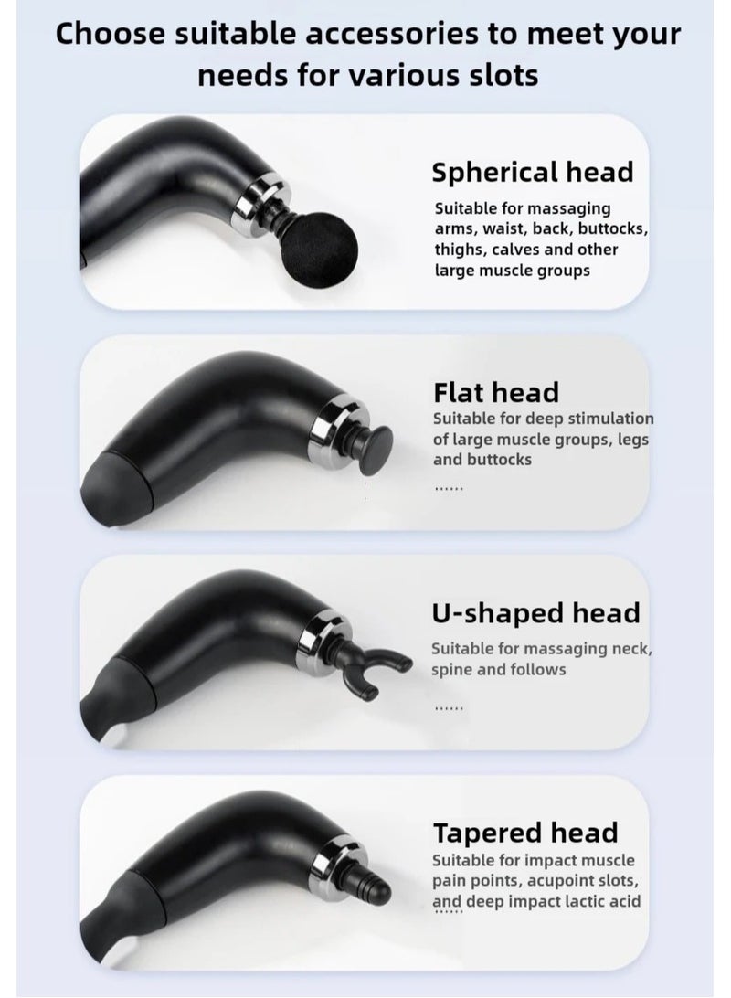 Maxtop Massage Hammer, 9-Speed Deep Tissue Percussion Massager with 4 Replaceable Heads, Long Handle Handheld Neck & Back Massager, Rechargeable Quiet Electric Fascia Gun for Full Body Muscle Relief Silver - Image 3