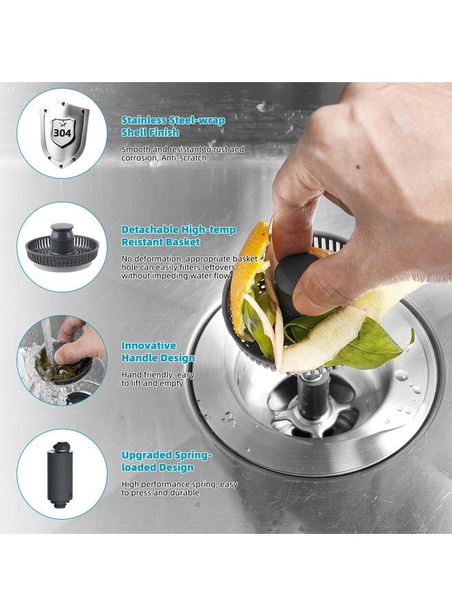 Hibbent 3 in 1 Kitchen Sink Drain Strainer, Stainless Steel Wrapped Shell Drain Stopper Combo, Pop Up Sink Stopper, Anti-Clogging Basket Strainer with Handle for US Standard 3-1/2" Drain - Image 3