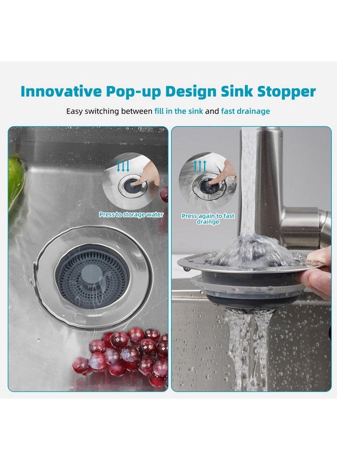 Hibbent 3 in 1 Kitchen Sink Drain Strainer, Stainless Steel Wrapped Shell Drain Stopper Combo, Pop Up Sink Stopper, Anti-Clogging Basket Strainer with Handle for US Standard 3-1/2" Drain - Image 2
