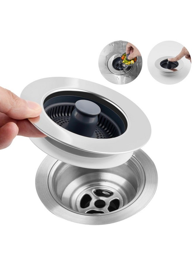 Hibbent 3 in 1 Kitchen Sink Drain Strainer, Stainless Steel Wrapped Shell Drain Stopper Combo, Pop Up Sink Stopper, Anti-Clogging Basket Strainer with Handle for US Standard 3-1/2" Drain - Image 1