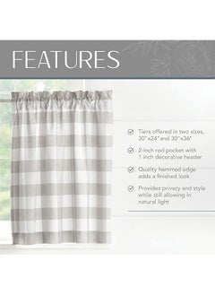 إيروريكس مجموعة رفوف المطبخ ذات النافذة المربعة من Home Fashions Farmhouse Living Buffalo Check مقاس 30 بوصة × 36 بوصة، مجموعة من قطعتين باللون الرمادي والأبيض  - Image 3