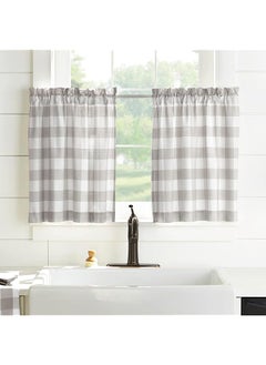 إيروريكس مجموعة رفوف المطبخ ذات النافذة المربعة من Home Fashions Farmhouse Living Buffalo Check مقاس 30 بوصة × 36 بوصة، مجموعة من قطعتين باللون الرمادي والأبيض  - Image 1