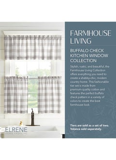 إيروريكس مجموعة رفوف المطبخ ذات النافذة المربعة من Home Fashions Farmhouse Living Buffalo Check مقاس 30 بوصة × 36 بوصة، مجموعة من قطعتين باللون الرمادي والأبيض  - Image 2