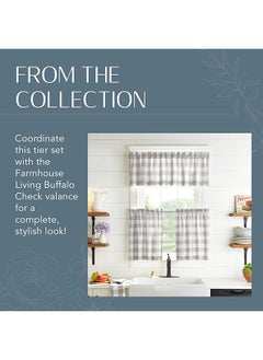 إيروريكس مجموعة رفوف المطبخ ذات النافذة المربعة من Home Fashions Farmhouse Living Buffalo Check مقاس 30 بوصة × 36 بوصة، مجموعة من قطعتين باللون الرمادي والأبيض  - Image 5