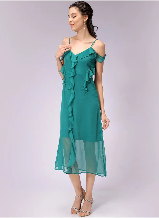 Freehand Women A-Line Casual Solid Ruffle Dress