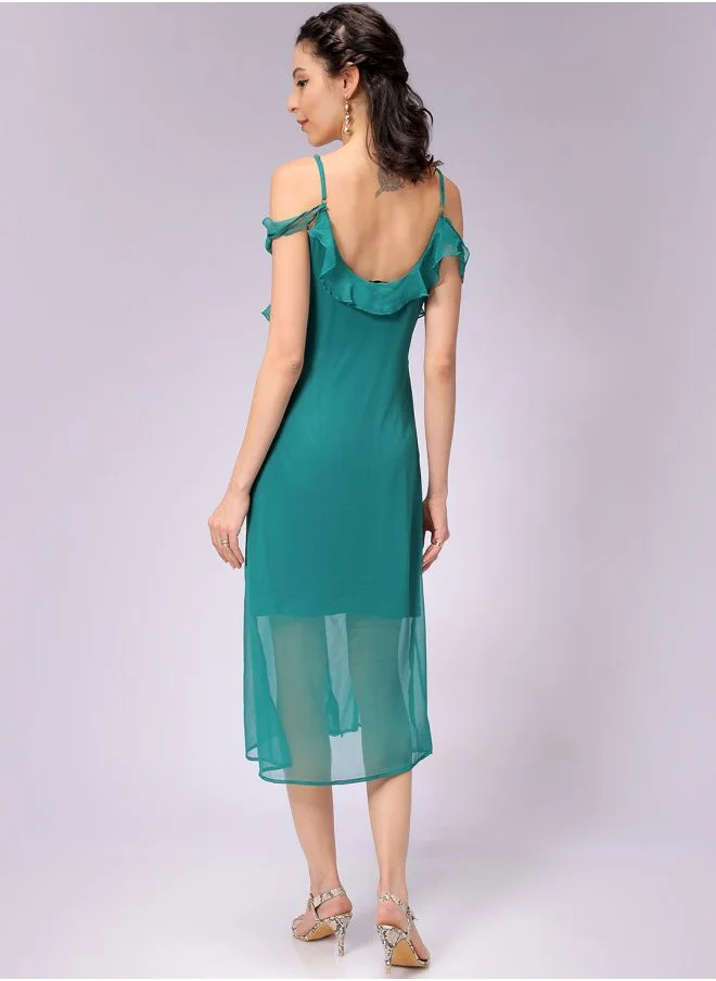 Freehand Women A-Line Casual Solid Ruffle Dress