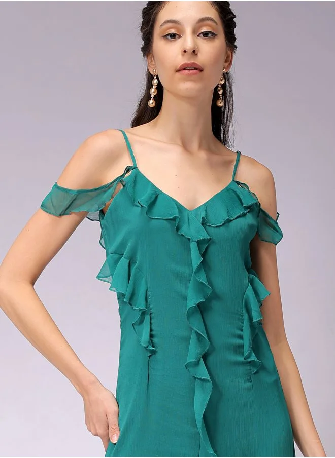 Freehand Women A-Line Casual Solid Ruffle Dress