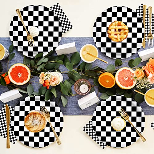 HSPAIDYP 40 Pcs Black & White Checkered Party Supplies - Racing Themed Paper Plates, 7" Dessert Plates for Kids Sports Themed Race Car Birthday Party Decorations - Image 5