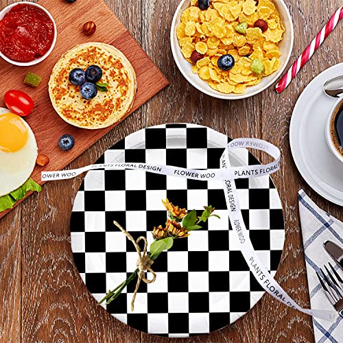 HSPAIDYP 40 Pcs Black & White Checkered Party Supplies - Racing Themed Paper Plates, 7" Dessert Plates for Kids Sports Themed Race Car Birthday Party Decorations - Image 3